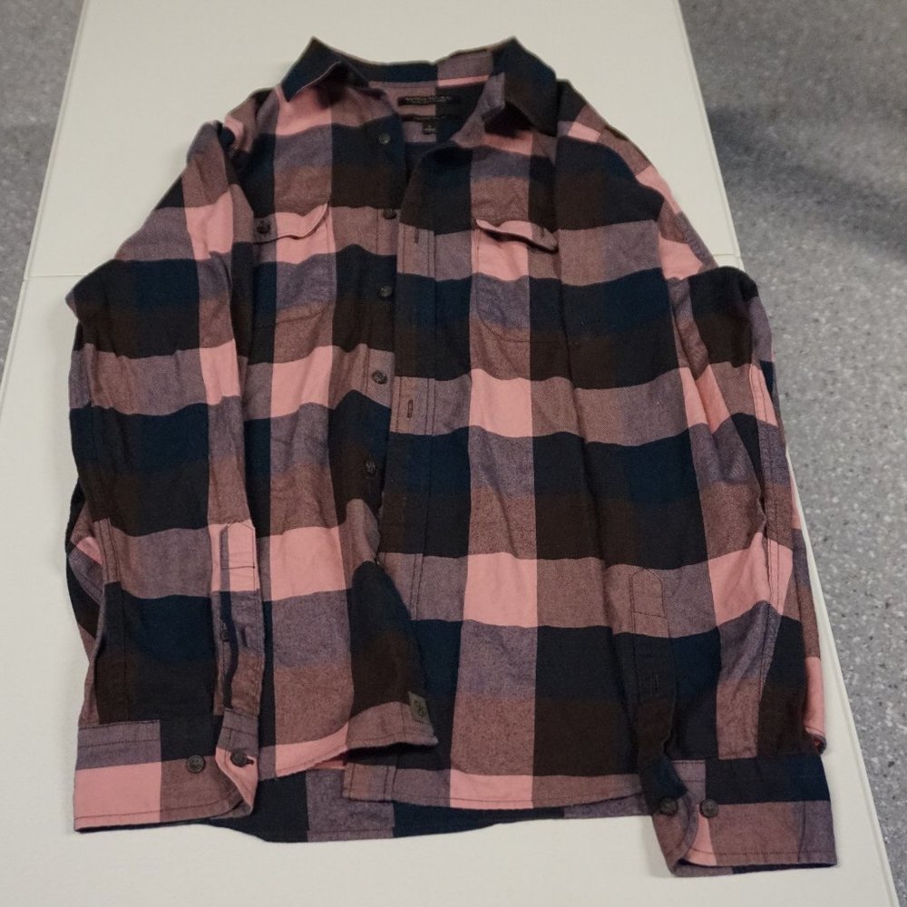 Banana Republic Mens Slamon Plaid Ultra Soft Flannel Untucked Slim Fit Size L